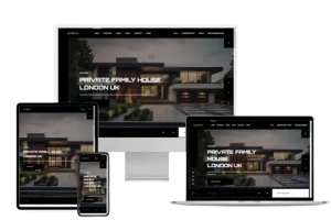 Responsive architecture website design displayed on a desktop, tablet and phone screen