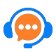 A icon depicting a blue headset with an orange text bubble representing 24/7 support