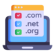 An icon depicting a .com, .net and .org domain extensions