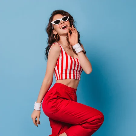 Women’s Red & White Striped Crop Tank Top
