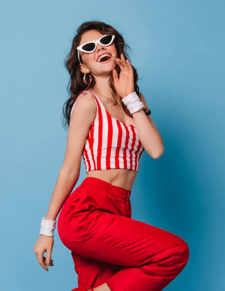 Women’s Red & White Striped Crop Tank Top