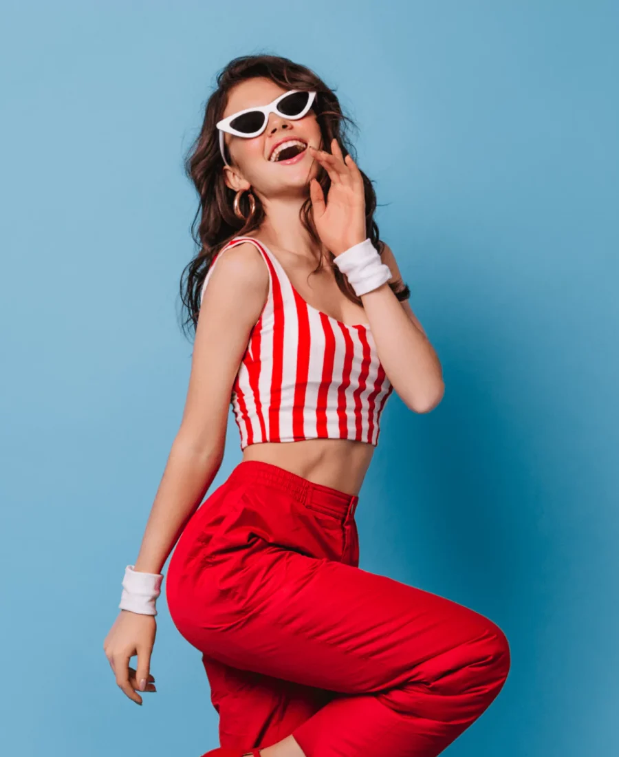 Women’s Red & White Striped Crop Tank Top