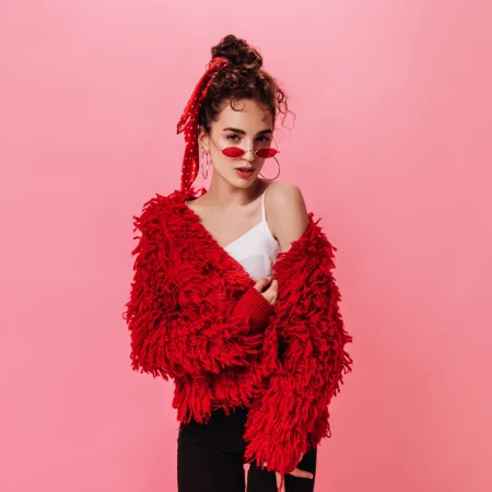 Bold Red Shaggy Knit Jacket