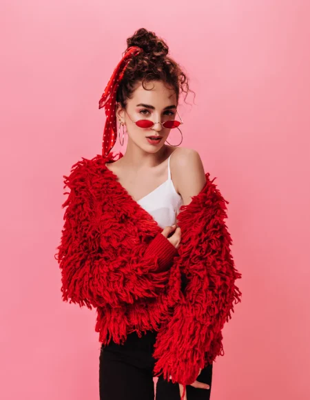Bold Red Shaggy Knit Jacket
