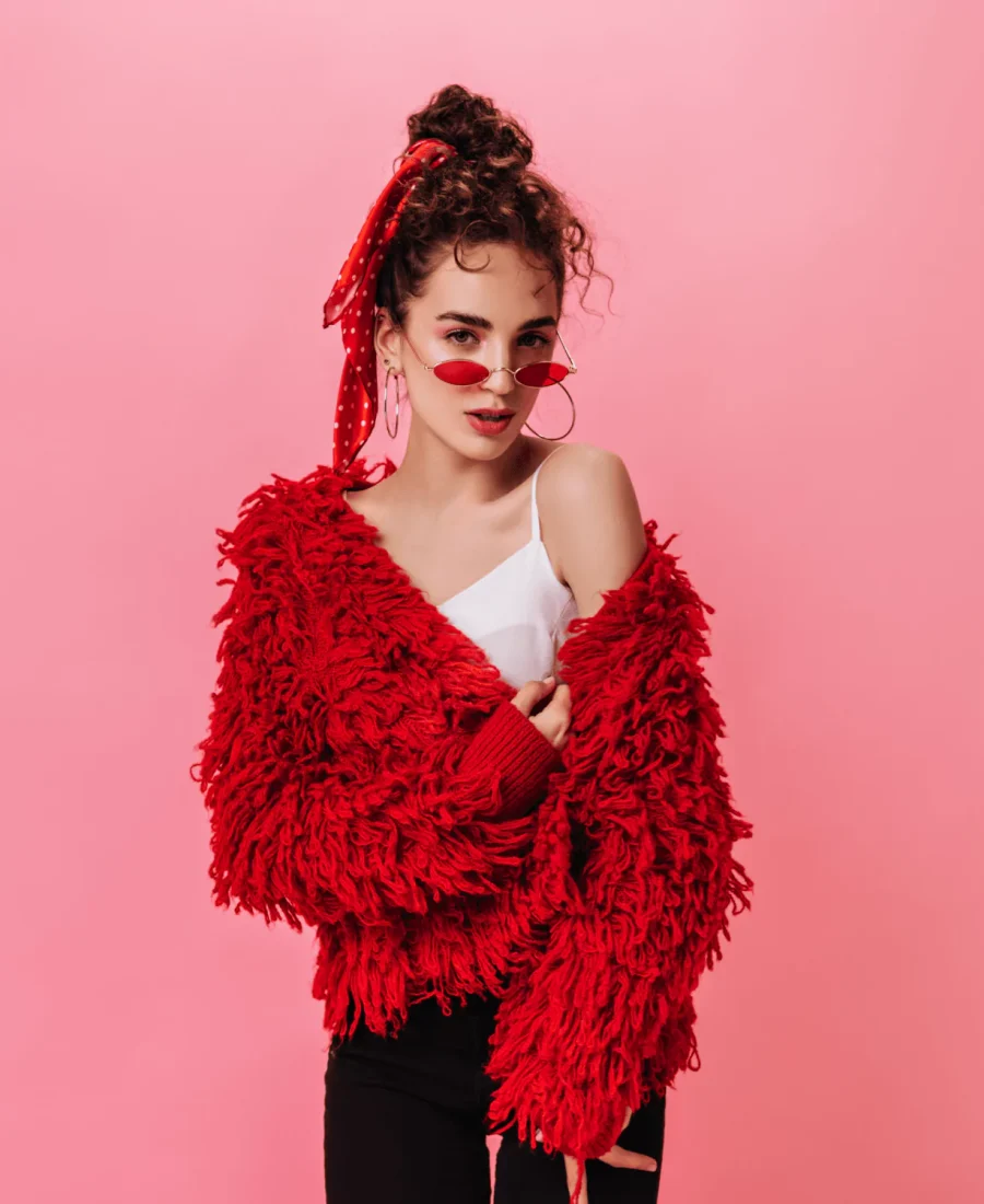 Bold Red Shaggy Knit Jacket
