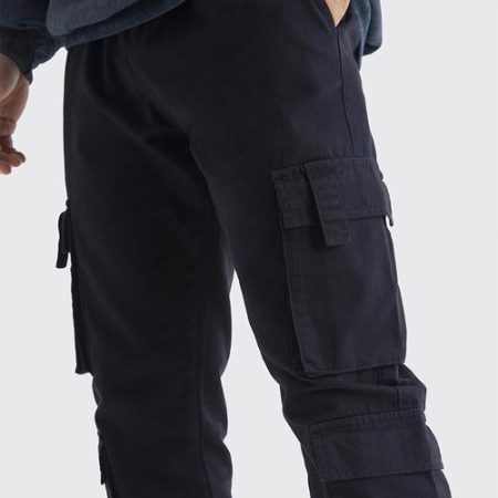Elasticated Waist Multi Cargo Pocket Slim Fit Jogger - Black