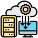 Cloud computing icon with computer and cloud. Represents website backups and data storage in the cloud.