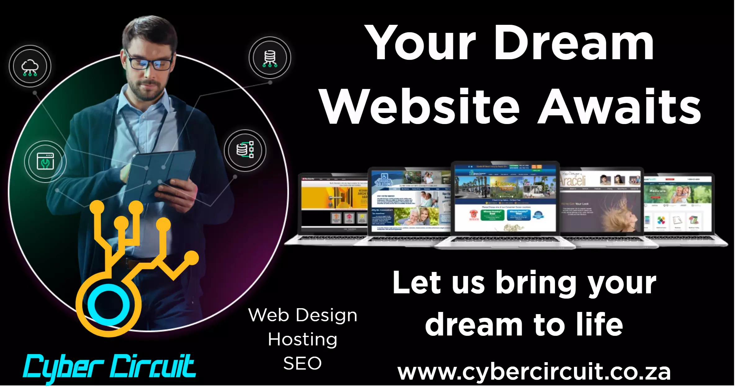 Website design Upington banner image with the words "your dream website awaits" written on it