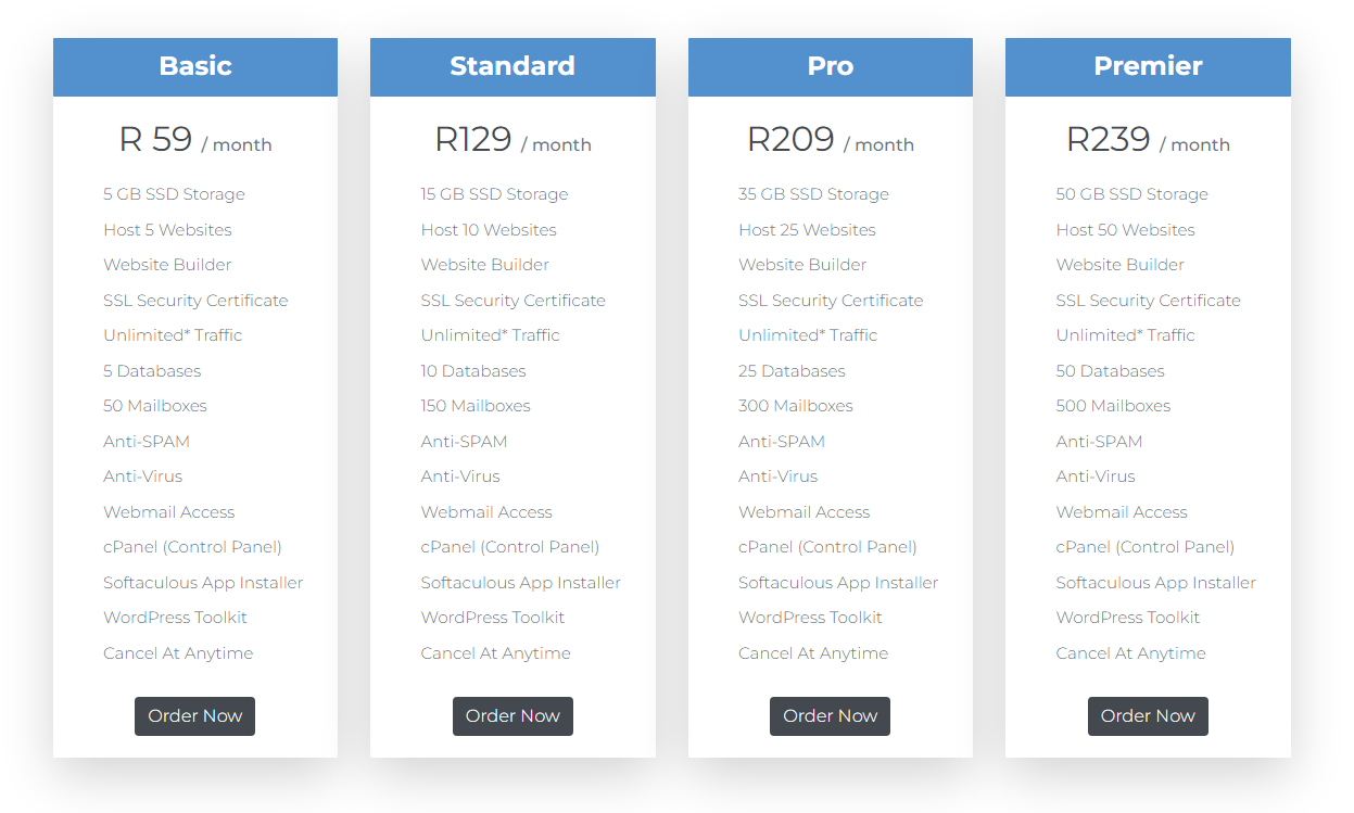 Screenshot depicting register domain sa's pricing