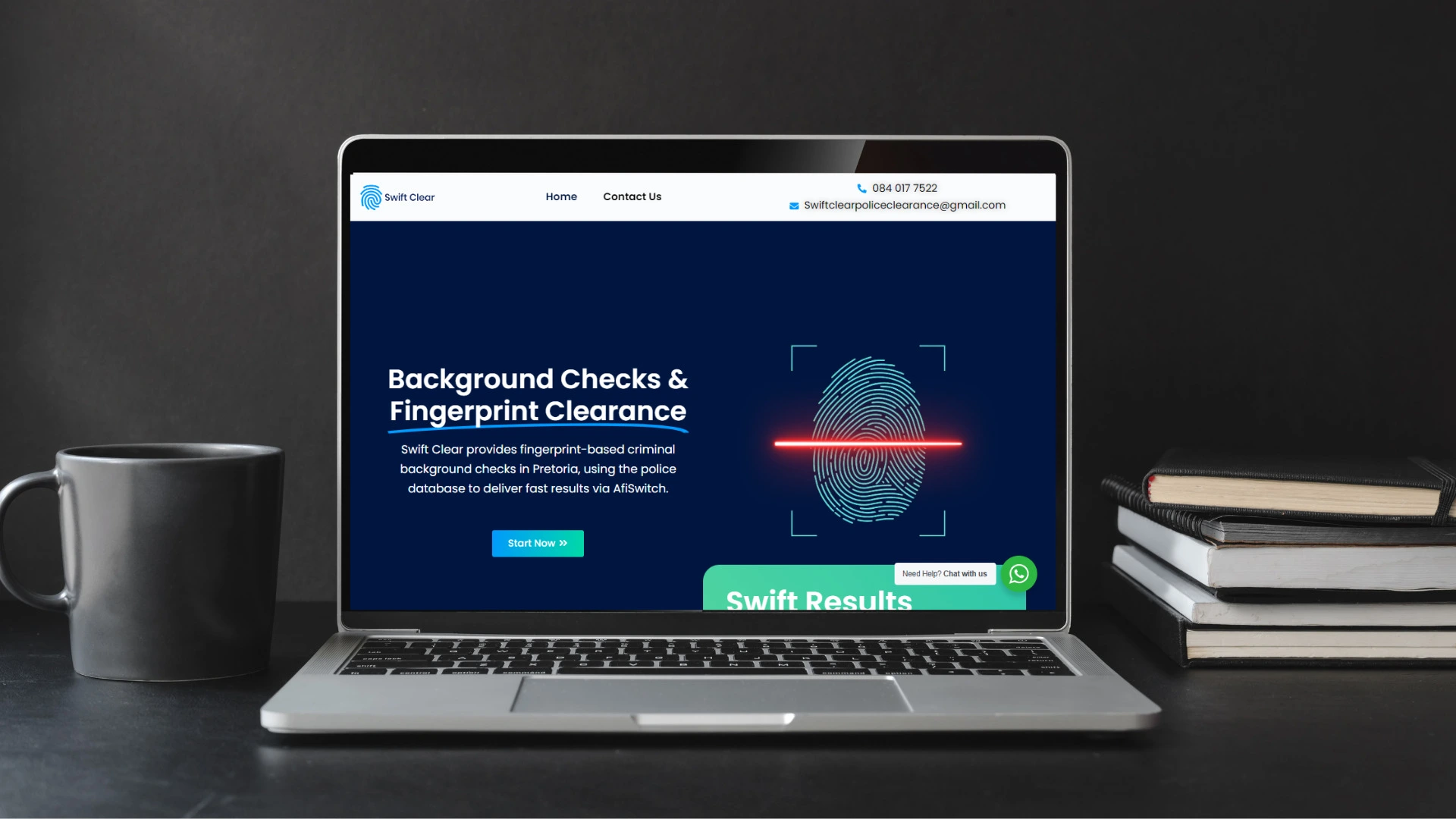 Local fingerprint biometrics website displayed on a laptop