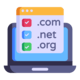 An icon depicting a screen with multiple domain extensions representing domain registration
