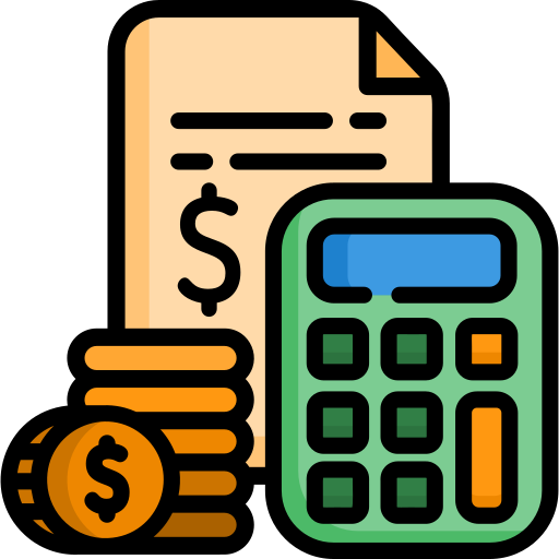 An icon depicting money and a calculator representing financial website design