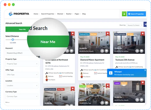 Proximity Search an image depicting real estate locations on a real estate website design
