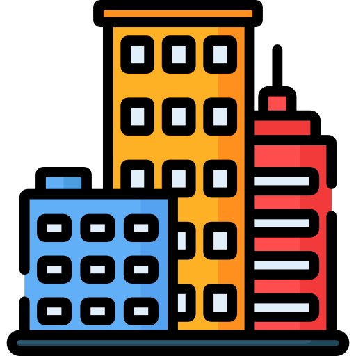 An icon of 3 different buildings representing real estate web design